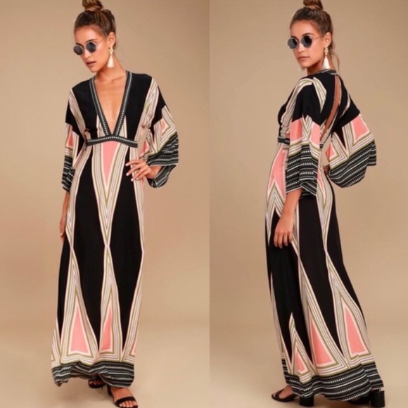 Lulus Dresses & Skirts - NWT Lulus Montecito Black Boho Maxi Print Dress XL